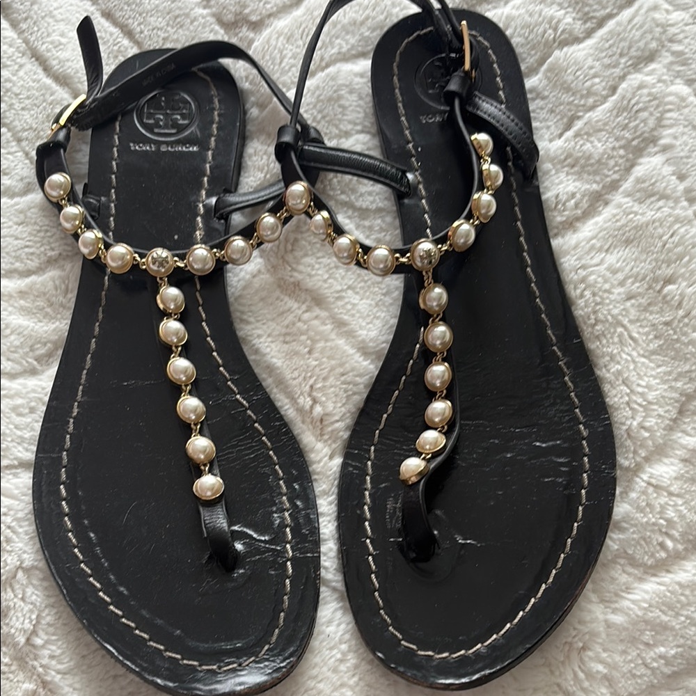 Tory Burch Black Metallic Beaded Sandals size 9.5